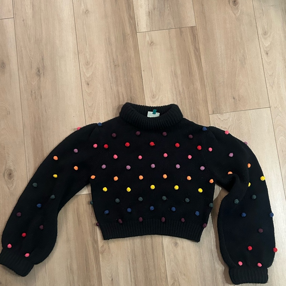 FARM Rio Black Knit Pom Pom Sweater